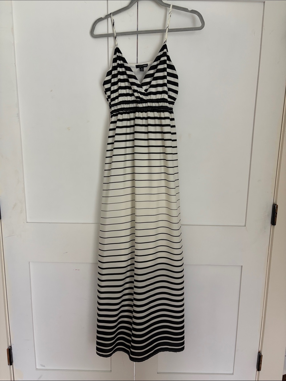 Aqua Black & White Striped Maxi Dress with Spaghetti Straps